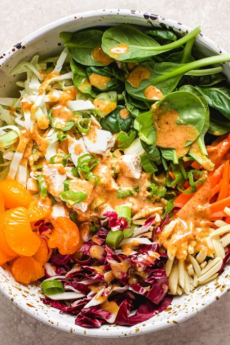 Mandarin Orange Chicken Salad, Orange Chicken Salad, Mandarin Orange Chicken, Asian Peanut Sauce, Dressing Vinaigrette, Mandarin Salad, Lemon Thyme Chicken, Mandarin Orange Salad, Asian Inspired Salad