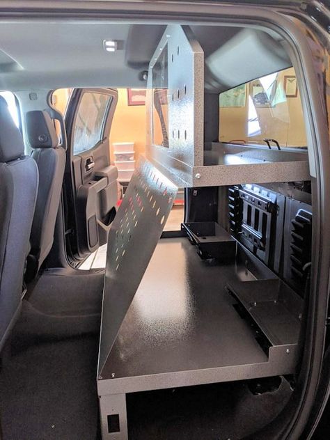 CargoTray | TruckOffice Truck Cab Storage Systems Diy Truck Storage Ideas, Truck Cab Organization, Extended Cab Truck Storage, Lockable Truck Bed Storage, Front Seat Truck Storage With Cup Holders, Truck Bed Hunting Storage, Truck Bed Storage Box, Tacoma Access Cab, Work Truck Storage