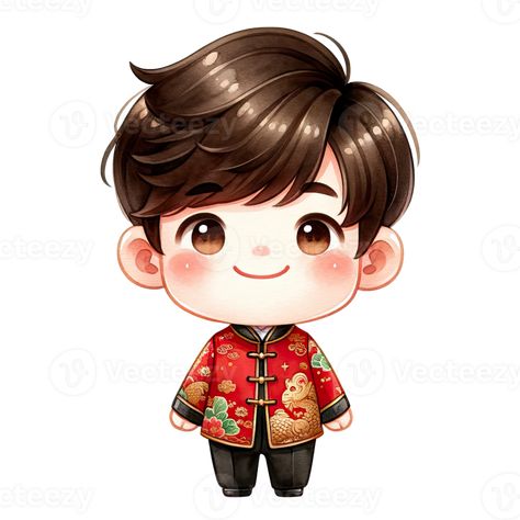 AI generated Watercolor Chinese boy wear red changshan suits for lunar new year Boy Illustration, Wear Red, Boys Wear, Lunar New Year, Chinese Boy, Wearing Red, Lunar New, Boy Outfits, Royalty