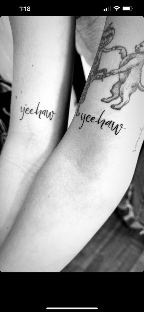 Small Matching Country Tattoos, Western Matching Tattoos For Best Friends, Yee Haw Tattoo, Yeehaw Tattoo, Country Tattoos, Western Tattoos, Matching Tattoo, Yee Haw, Simplistic Tattoos