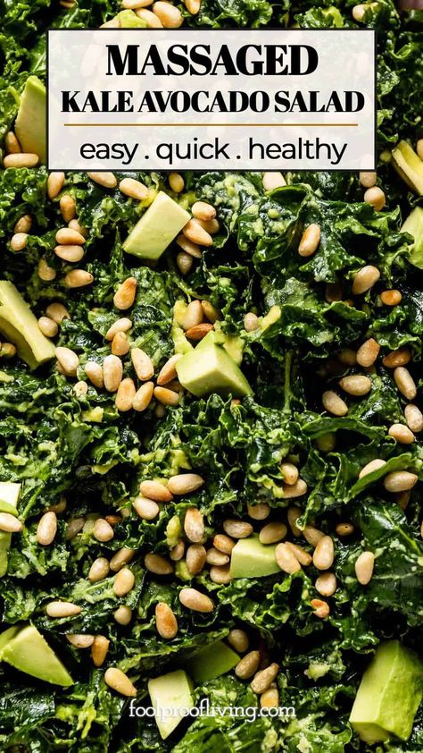 Kale Avocado Salad - Aka Avocado Massaged Kale Salad Massage Kale How To, Low Carb Kale Salad, Healthy Dressings, Kale Salad Dressing, Kale Avocado Salad, Shred Diet, Salad Spinach, Massaged Kale Salad, Avocado Salad Dressing