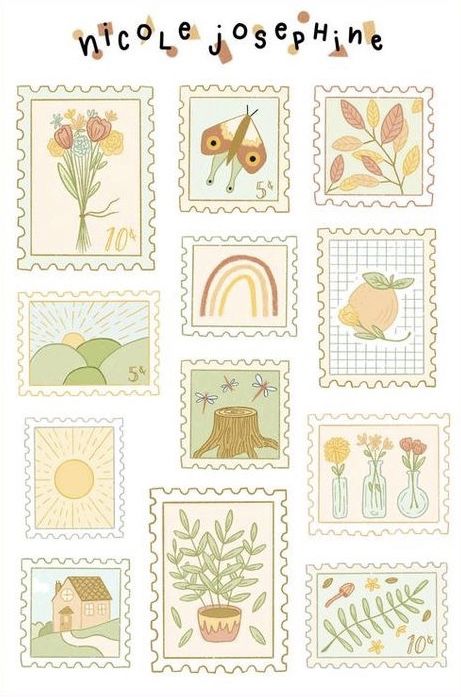 Penpal Stickers, Stamp Stickers Printable, Aesthetic Stamps Printable, Aesthetic Journal Ideas Vintage Stickers, Penpal Printables, Scrapbook Stickers Printable Vintage Aesthetic Green, Journal Printables Stickers Aesthetic Vintage Flowers, Vintage Aesthetic Stickers Flowers, Cute Stickers Printable Kawaii Stamps