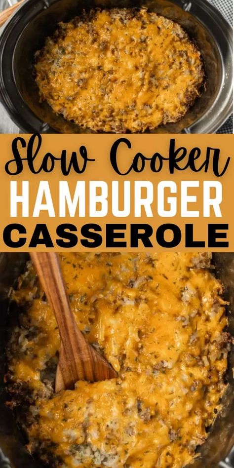 Crockpot Hamburger Hashbrown Casserole Recipe - easy dinner idea Crockpot Meals For Busy Moms, Slow Cooker Hamburger Hash, Ground Beef Crockpot, Hamburger Crockpot Recipes, Hamburger Hashbrown Casserole, Hamburger Hashbrown, Crockpot Hashbrown Casserole, Slow Cooker Hamburger, Hamburger In Crockpot