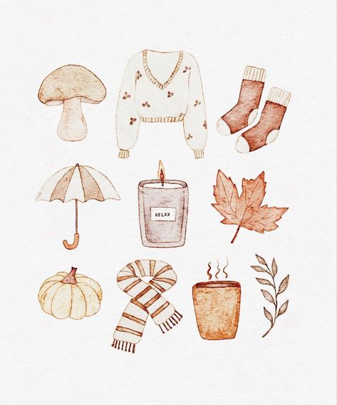 Hygge Illustration, Fall Drawings, Arte Van Gogh, Autumn Illustration, Ipad Drawings, Diy Watercolor Painting, Fall Watercolor, Little Doodles, Diy Watercolor