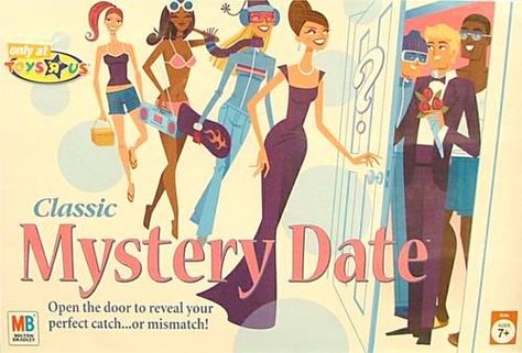 Mystery date game 70's Mystery Date Game, Mystery Date, Nerdy Guys, Childhood Memories 70s, Dream Date, One Of The Guys, Milton Bradley, Classic Board Games, Valentine Box