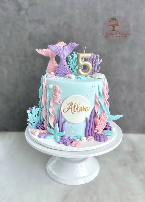 #mermaidcake One Tier Mermaid Birthday Cake, Sea Cake Design, Mermaid Cake Ideas Birthdays, Mermaid Cake Fondant, Mermaid Birthday Cakes For Kids, Purple Mermaid Cake, Pastel Mermaid Cake, Mermaid Cake Birthday, Mermaid Cake Design