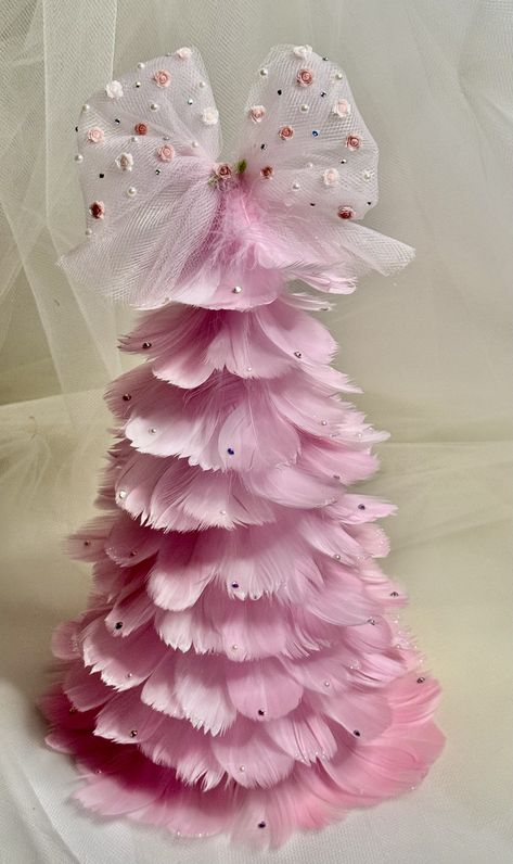 Pink Themed Christmas Tree, Pink Themed Christmas, Collierville Tennessee, Feather Christmas Tree, Flower Umbrella, Bow Tree, Jewelry Trees, Rosé Christmas, Themed Christmas Tree