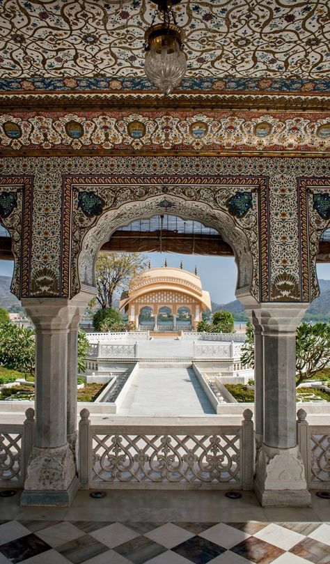 Jaipur, Rajasthan, India. Golden Triangle tour. In the elaborate ceiling of the 18th-century Jal Mahal, or Water Palace, flowers are set in an ornate trellis in Jaipur. Golden Triangle tour route with New Delhi and Agra, North India, backpacking Asia. Travel tips. Delhi Taj Mahal, Indian Palaces, Jal Mahal, Indian Palace, Palace Architecture, India Architecture, Mughal Architecture, Palace Interior, Indian Interiors