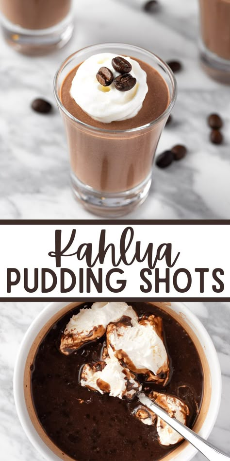 These Kahlua Pudding Shots are easy to make, delicious to eat, and sure to be a crowd pleaser. Mixed with chocolate pudding, these shots taste like dessert. Plus, they’re ready to go in 30 minutes. Kahlua Pudding Shots, Kaluah Recipes, Rumchata Pudding Shots, Chocolate Pudding Shots, Pudding Jello Shots, Pudding Shot Recipes, Kahlua Recipes, Jello Pudding Shots, Unique Cocktail Recipes