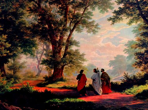 "Road to Emmaus"  by Robert Zund 1877, Luke 24:13-16 The Road To Emmaus, Scripture Illustration, Biblical Characters, Road To Emmaus, Liturgical Seasons, Pictures Of Christ, Maria Magdalena, Bible Stuff, Sermon Notes