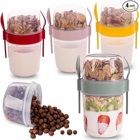 Amazon.com: EYNEL 4 Pack On The Go 37 oz Breakfast Cups with Lids and Spoon, Reusable Cereal Yogurt Cup with Topping Plastic Milk Jar Overnight Oats Container for Granola Oatmeal Take Along (37 oz - 4 Colors Set) : Grocery & Gourmet Food Granola Oatmeal, Cereal Cup, Yogurt Cup, Parfait Cups, Milk Jar, Plastic Milk, Breakfast Cups, Work Lunch, Yogurt Cups