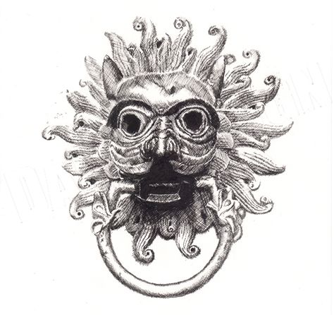 Door knockers. This is a drawing of the door knocker at Durham Cathedral Door Knocker Tattoo, Cathedral Drawing, Cathedral Tattoo, Dark Doors, Durham Cathedral, Dark Design, Door Knocker, Architectural Features, Door Knockers