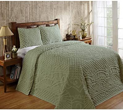 AmazonSmile: 2 Piece Green Oversized Chenille Bedspread Twin, Drapes Over Edge Drops Down To the Floor Oversize Coastal Geometric Extra Long Wide Bedding, Medallion Casual Solid Color Vintage Warm Rustic, Cotton : Home & Kitchen Complete Bedding Set, Twin Bedspreads, Reversible Bedding, Queen Bedspread, Chenille Bedspread, Cotton Bedspread, Stylish Beds, Bedspread Set, Medallion Design