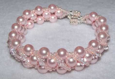 49 Swarovski 6mm Rosaline Pearls, 18 Swarovski 4mm Crystal Bicones, and Pink Ceylon seed beads Crystal Wrap Bracelet Swarovski, Swarovski Crystal Jewelry Diy, Swaskski Crystal Beads For Bracelets, Sworvorski Crystal Jewelry, Bling Stuff, Nickel-free Pink Crystal Bracelet As A Gift, Adjustable Pink Crystal Hand-strung Bracelet, Crystal Jewelry Diy, Swarovski Crystal Jewelry