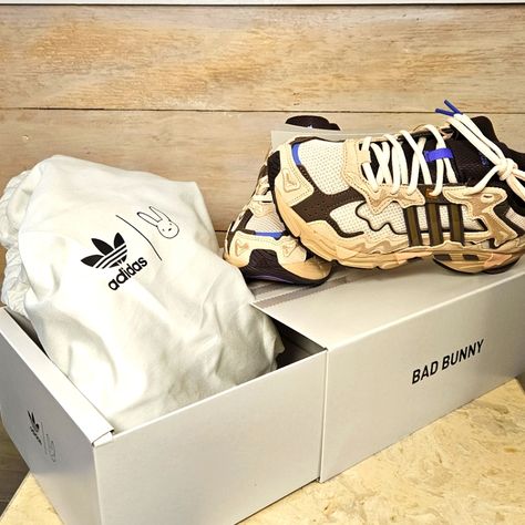 Limited Edition Bad Bunny Collab Just Released Just Dropped These Shoes Are So Hot, Kinda 90s Adidas But So Modern With The Drip Details! Purple Desert Colorway I Petitioned For The Kids Size, But Got Adult Instead These Are Going Fast! Dust Bag And Box Included Size 7 Mens Or 8 Womens Purple Desert, Ozweego Adidas, Adidas Black Sneakers, Adidas White Shoes, Bunny Shoes, Adidas Slip, Adidas Originals Nmd R1, Camo Sneakers, Adidas Super