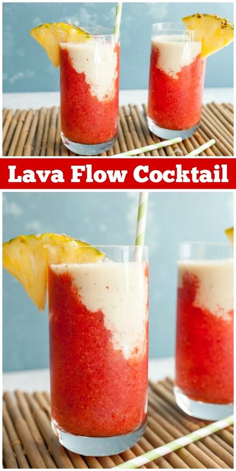 Hawaiian Dinners, Lava Flow Drink Recipe, Hawaii Drinks, Lava Flow Drink, October Recipes, Fun Beverages, Hawaiian Drinks, Hawaiian Recipes, Hawaii Theme