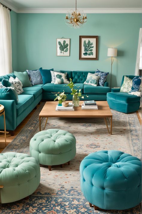 25 Blue and Green Living Room Ideas – The Crafty Hacks Calming Living Room Ideas, Teal Couch Living Room, Teal Living Room Ideas, Mint Living Rooms, Turquoise Living Room, Green Bookshelves, Green Living Room Ideas, Sustainable Living Room, Turquoise Sofa