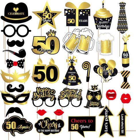 Dusenly 34pcs 50th Birthday Party Photo Booth Props Signs Black Gold 50 Birthday Party Selfie Props Kit for 50th Happy Birthday Decorations : Amazon.co.uk: Home & Kitchen 50 Birthday Party, 50th Birthday Party Themes, Selfie Props, Birthday Party Photo Booth, Party Selfie, Party Photo Booth Props, 50 Birthday, 50th Party, Party Photo Booth