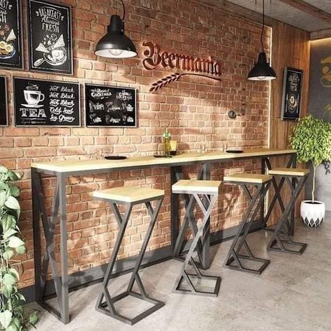 Loft Cafe Interior, Loft Restaurant Design, Loft Cafe Design, Restaurant Design Rustic, Loft Cafe, Small Restaurant Design, Bar Counter Design, Cafe Counter, Bakery Interior