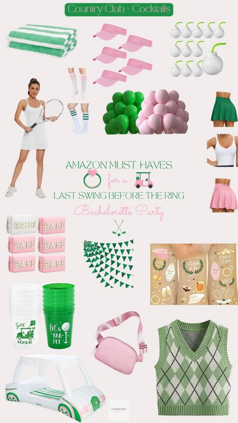 Country Club Bachelorette Party Must-Haves: Discover cute Amazon finds for your Last Swing Before the Ring celebration! From classy decorations to preppy favors and chic country club-inspired goodies, elevate your bash with these adorable essentials. Embrace the elegant theme and create cherished memories with your squad. Party in style and make unforgettable moments at the Last Swing Before the Ring bachelorette extravaganza! Preppy Party Favors, Preppy Bachelorette Party, Country Club Bachelorette, Club Bachelorette Party, Last Swing Before The Ring, Club Bachelorette, Engagement Party Themes, Golf Theme Party, Elegant Theme