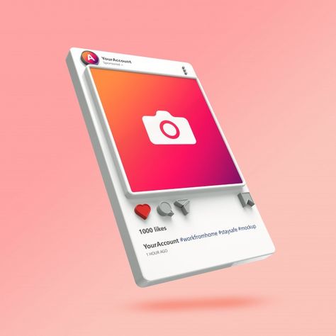 3d visualization of instagram post mocku... | Premium Psd #Freepik #psd #frame #mockup #3d #social Instagram 3d Post, 3d Instagram Post, Instagram Post Frame, Instagram Post Mockup, Music Player Design, Instagram Mockup, Social Media Mockup, Instagram Mobile, 3d Frames