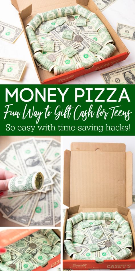 Money Pizza Box Gift Graduation, Graduation Money Pizza, Money Pizza Box Gift Ideas, Pizza Money Box Ideas, Money Pizza Box Gift, Pizza Box Money Gift, Money Pizza, Miniature Pizza, Creative Pizza