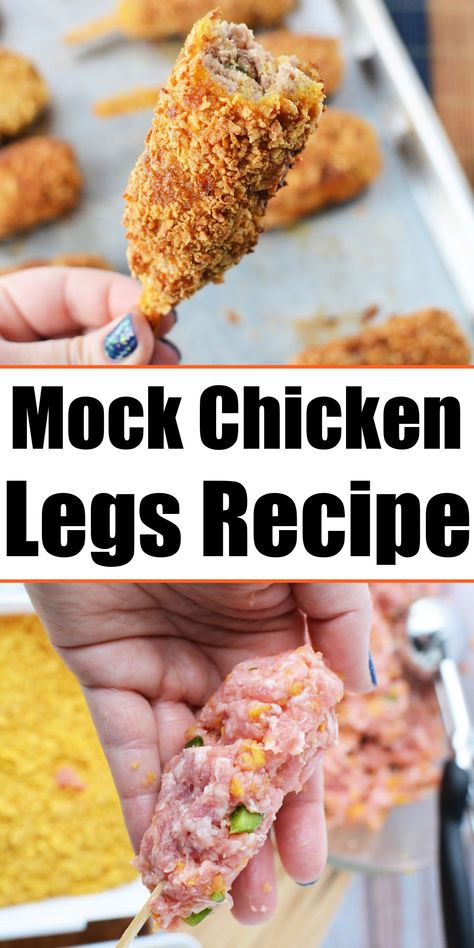 Mock chicken legs are fun for dinner. With ground pork and veal together on a stick and coated in cornflakes to make crispy. #mockchickenlegs Dinner With Ground Pork, Mock Chicken Legs Recipe, Mock Chicken Recipe, Frozen Chicken Legs, Chicken Legs Recipes, Mock Chicken, Chicken Legs Recipe, City Chicken, Dipping Sauces For Chicken