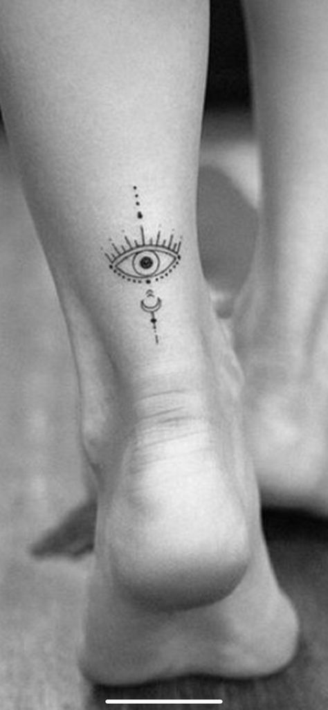 Tattoo Ideas Female Evil Eye, Empath Protection Tattoo, Greek Evil Eye Tattoo Ideas, Dainty Upper Arm Tattoos For Women, Minimal Tattoo Women, Simple Evil Eye Tattoo, Greece Inspired Tattoo, Third Eye Chakra Tattoo, Greek Eye Tattoo