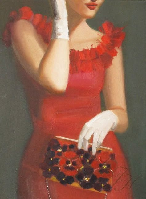 janet hill Hill Painting, Woman In Red Dress, Janet Hill, Woman In Red, Dress Painting, Painting Picture, Beautiful Painting, Art And Illustration, Painting Style