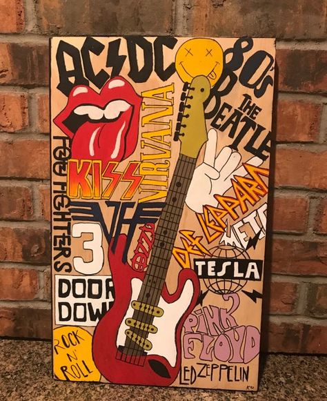 Rock N Roll Decor, Into The Spiderverse, Rock Background, Illustrative Art, Rock N Roll Art, 80s Rock, Music Painting, Pop Art Illustration, Canvas Painting Designs