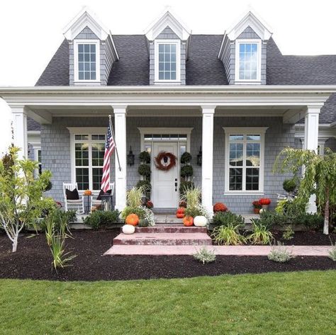 To get you inspired to spruce up your home's curb appeal, here's an epic roundup of gorgeous exteriors organized by style.    #Inspiration, #curb-appeal, #design, #front door, #front porch, #DIY, #How-To Farmhouse Front Porches Decorations, Cape Cod Exterior, Veranda Design, Farmhouse Porch Decor, Porch Kits, Gray House, Building A Porch, Rustic Porch, Front Porch Design