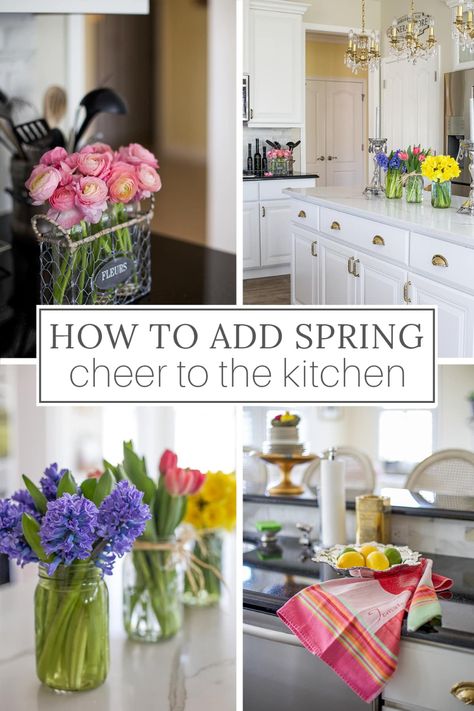 If you're looking for spring room decor ideas, here are 6 easy inexpensive ways to add spring cheer and color to your kitchen. Modern French Farmhouse Decor, Spring Room Decor, Spring Room, Spring Interior Design, French Farmhouse Kitchen, Spring Table Settings, Country Interior Design, Spring Interiors, Parisian Decor