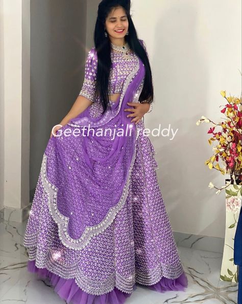 Violet Lehenga, Exclusive Saree Blouse Designs, Indian Bride Dresses, Violet Colour, Blue Blouse Designs, Designer Bridal Lehenga Choli, Lehenga Saree Design, Half Saree Lehenga