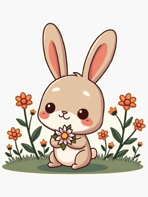 "Cute Kawaii Bunny holding flower" Sticker for Sale by zendigiart | Redbubble Giving Flowers Drawing, Giving Flowers, Flowers Drawing, Kawaii Bunny, Cute Rabbit, Animal Stickers, Cute Kawaii, Flower Drawing, Cute Animals