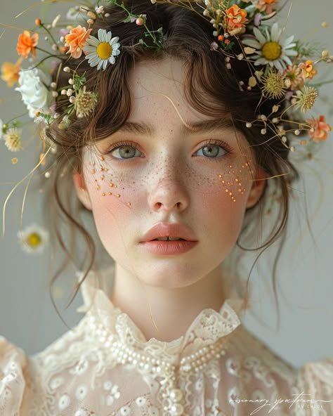 My delicate little flowers 🌸 #aifashion #midjourneyart #midjourneyv6 #aielegance #delicate #aiflowers #greeneyes #aicommunity #flowercrown Flower Make Up Looks, Face With Flowers, Women With Flowers, Flowers On Face, Makeup With Flowers, Lady Face, Flower Face, Portrait With Flowers, Hair Flowers