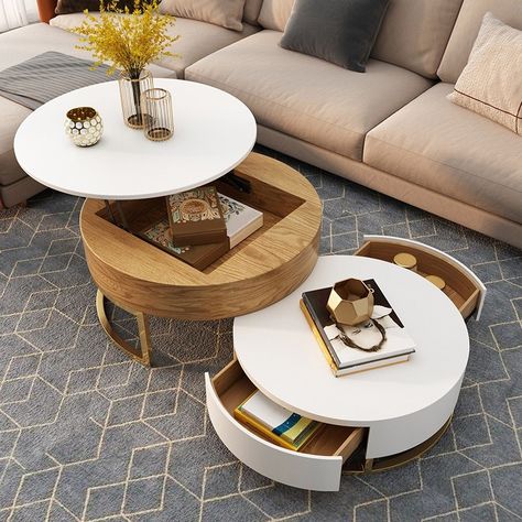 Meja Sofa, Marble Veneer, Muebles Shabby Chic, Basement Reno, Round Coffee Table Modern, Books Decor, Coffee Table With Drawers, Coffee Table Styling, Nesting Coffee Tables