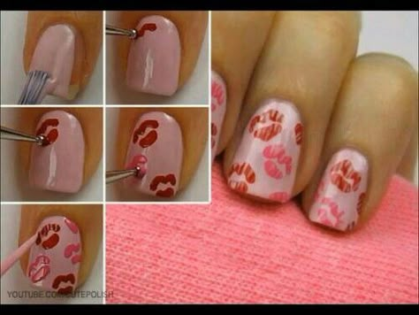 Cute Valentine's Day Nails Lipstick Nails, Kiss Nails, Valentine Nail Art, Valentines Day Nails, Valentine Nails, Diy Nail Designs, Get Nails, I Love Nails, Cute Nail Art