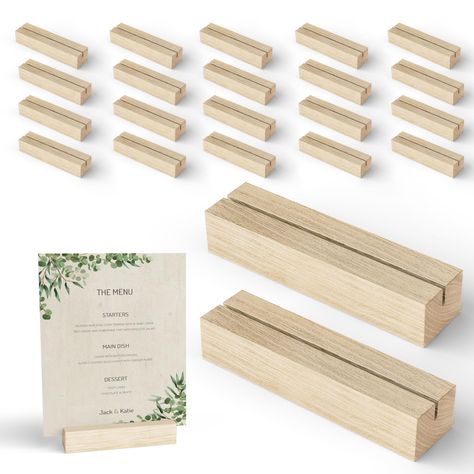 PRICES MAY VARY. Crafted from Natural Oak: Meticulously fashioned from genuine Oak wood, these place card holders showcase the inherent beauty of the wood's grain and texture. The finish is thoughtfully applied to maintain the wood's natural hues, creating a timeless aesthetic. Perfectly Sized: Compact and versatile, the dimensions of 4.8 x 1.2 x 1 inch strike the perfect balance between subtlety and visibility. These holders effortlessly integrate into any table setting without overwhelming the Wedding Table Assignments, Oak Wood Table, Wood Place Card Holders, Table Number Signs, Table Assignments, Breckenridge Wedding, Table Number Holders, Number Signs, Table Card Holder