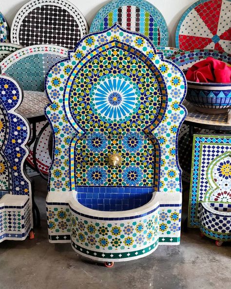 Stair Tiles, Fountain Tile, Tile Fountain, Moroccan Fountain, Fountain Wall, Boho Tiles, Fountain Garden, Wall Mosaic, Diy Fountain