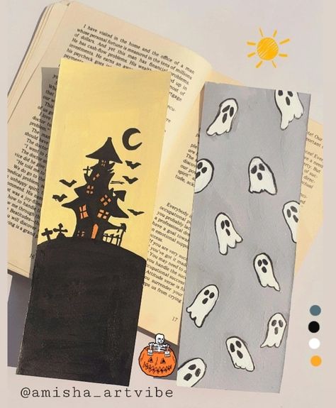 Bookmark Ideas Halloween, Halloween Bookmark Craft, Cute Halloween Bookmarks, Diy Bookmarks Aesthetic Easy, Halloween Bookmark Ideas, Bookmark Drawing Ideas Easy, Fall Bookmark Ideas, Cute Homemade Bookmarks, Halloween Bookmarks Diy