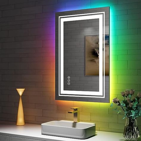 Amazon.com: Snowdool 24”X36“ RGB LED Bathroom Mirror with Lights, Anti Fog Mirror with RGB Backlit Mirror Bathroom, Dimmable Smart Lighted Bathroom Vanity Mirror, Horizontal/Vertical (RGB Backlit + Front Light) : Home & Kitchen Backlit Mirror Bathroom, Anti Fog Mirror, Bathroom Mirror With Lights, Mirror For Wall, Led Bathroom Mirror, Backlit Mirror, Smart Mirror, Lighted Vanity Mirror, Bathroom Mirror Lights