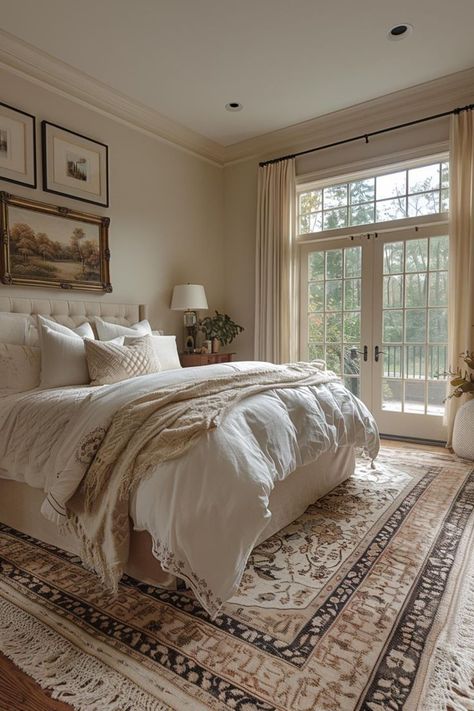 Bedroom Ideas New Classic, Aesthetic House Interiors Bedroom, Cozy Soft Bedroom, Bedroom Ideas Cozy Aesthetic, Aesthetic Master Room, Cozy House Aesthetic Bedroom, Modern Cottage Bedroom Ideas, Cottage Style Bedroom Ideas, Country Style Bedroom Ideas