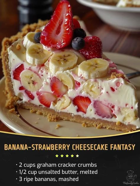 Banana Pie, Banana Cheesecake, Banana Dessert, Easy Baking Recipes Desserts, Creamy Desserts, Sweet Snacks Recipes, Strawberry Desserts, Banana Recipes, Strawberry Banana