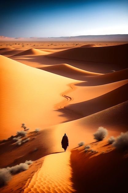 Un Homme Marche Dans Le Désert Avec Le S... | Premium Photo #Freepik #photo #sahara-maroc #dune-sable #namibie #dune Afrique Art, Premium Photo, Places To Visit, Art