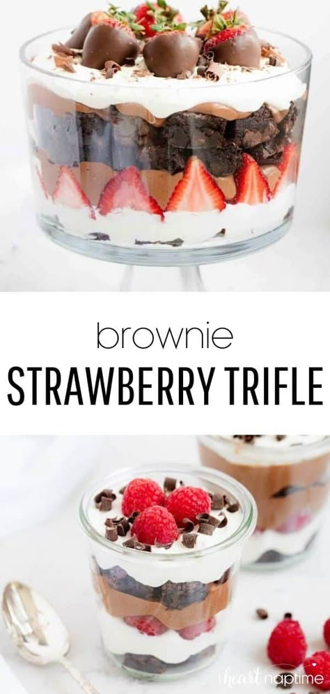 Trifle Bowl Recipes, Trifle Dessert Recipes, Brownie Trifle, Strawberry Trifle, Strawberries Chocolate, British Desserts, I Heart Naptime, Trifle Desserts, Trifle Recipe