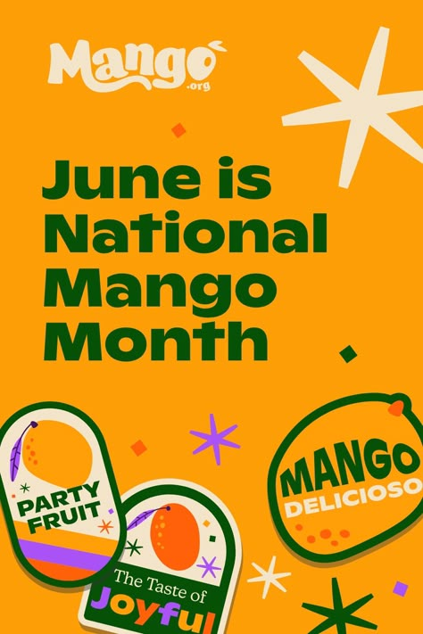 Join the party this June as we celebrate everything mango — from its superfruit status to its globally-influenced flavors! Mango Packaging, Mango Logo Design Ideas, Mango Typography, Mango Poster, Mango Illustrations Design, Mango Juice Poster Design, Party Branding, Mango Logo, Mango Design