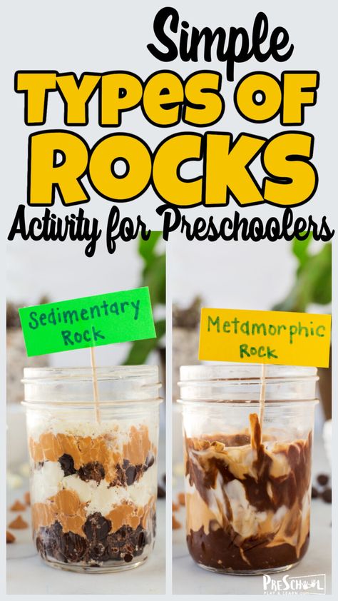 Young kids are naturally fascinated by various shapes, colors, and sizes or rocks they find. Turn that natural curiosity in to a study about types of rocks for kids! This hands-on rock life cycle project will help children learn about what are the 3 types of rock and how they are different. In this rock activities for kids, students will make edible rocks that are Sedimentary rocks, Metamorphic rocks, and Igneous rocks and the rock life cycle in a fun, meaningful way! Use this rock science proje Rock Activities For Kindergarten, Rocks For Kindergarten, The Rock Cycle Projects, Metamorphic Rock Activities For Kids, Rocks Preschool Activities, Edible Rock Cycle, Rock Your School Day Activities, Types Of Rocks Project, Preschool Rock Activities