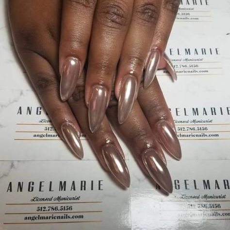 Bronze Chrome Nails Designs, Chrome Tan Nails, Ivory Chrome Nails, Brown Metallic Nails, Chrome Nails Brown, Chrome Nude Nails, Nails On Brown Skin, Nails Brown Skin, Brown Chrome Nails