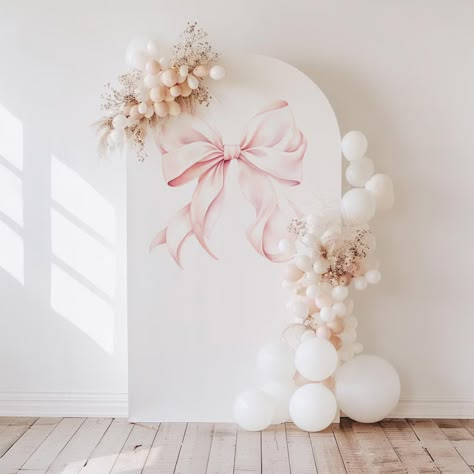 Mehofond Pink Bow Balloon Backdrop Cover Coquette Girl First Birthday Baby Shower Decor 2-sided Wedding Shower Arch Ideas, How To Diy Arch Backdrop, Tutu Birthday Party Decorations, Bow Birthday Backdrop, Two Arch Backdrop With Balloons, Birthday Arch Backdrop Ideas, Simple Balloon Arch Backdrop, Bow Theme Backdrop, Bow Balloon Backdrop