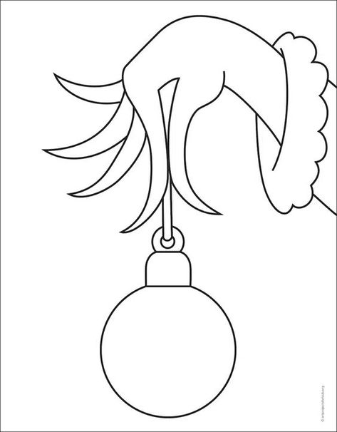 Grinch Holding Ornament Template, Christmas Drawing Outline, X Mas Drawing, Grinch Hand Drawing, New Year Aesthetic Decoration, Aesthetic Christmas Drawings, Hand Drawing Easy, Diy Grinch Decorations, Grinch Aesthetic